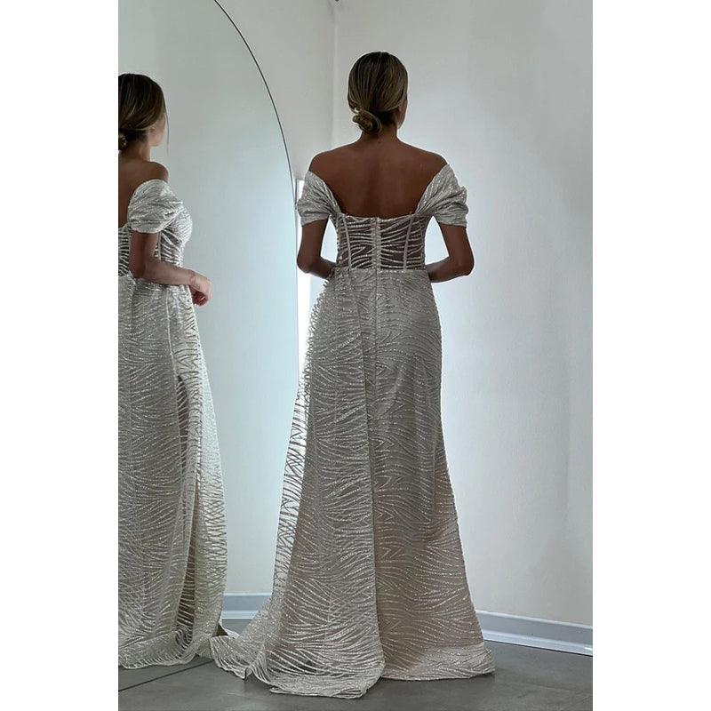 Robe de bal fourreau à manches courtes et épaules dénudées, glamour et spectaculaire