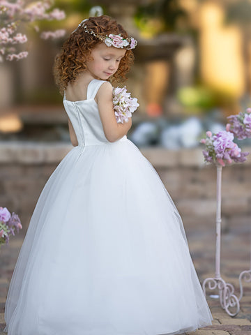 Vestido de princesa/vestido de princesa de satén y tul hasta los tobillos para niña de las flores 