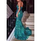 Vestido largo de sirena con lentejuelas y escote corazón para fiesta de graduación y noche