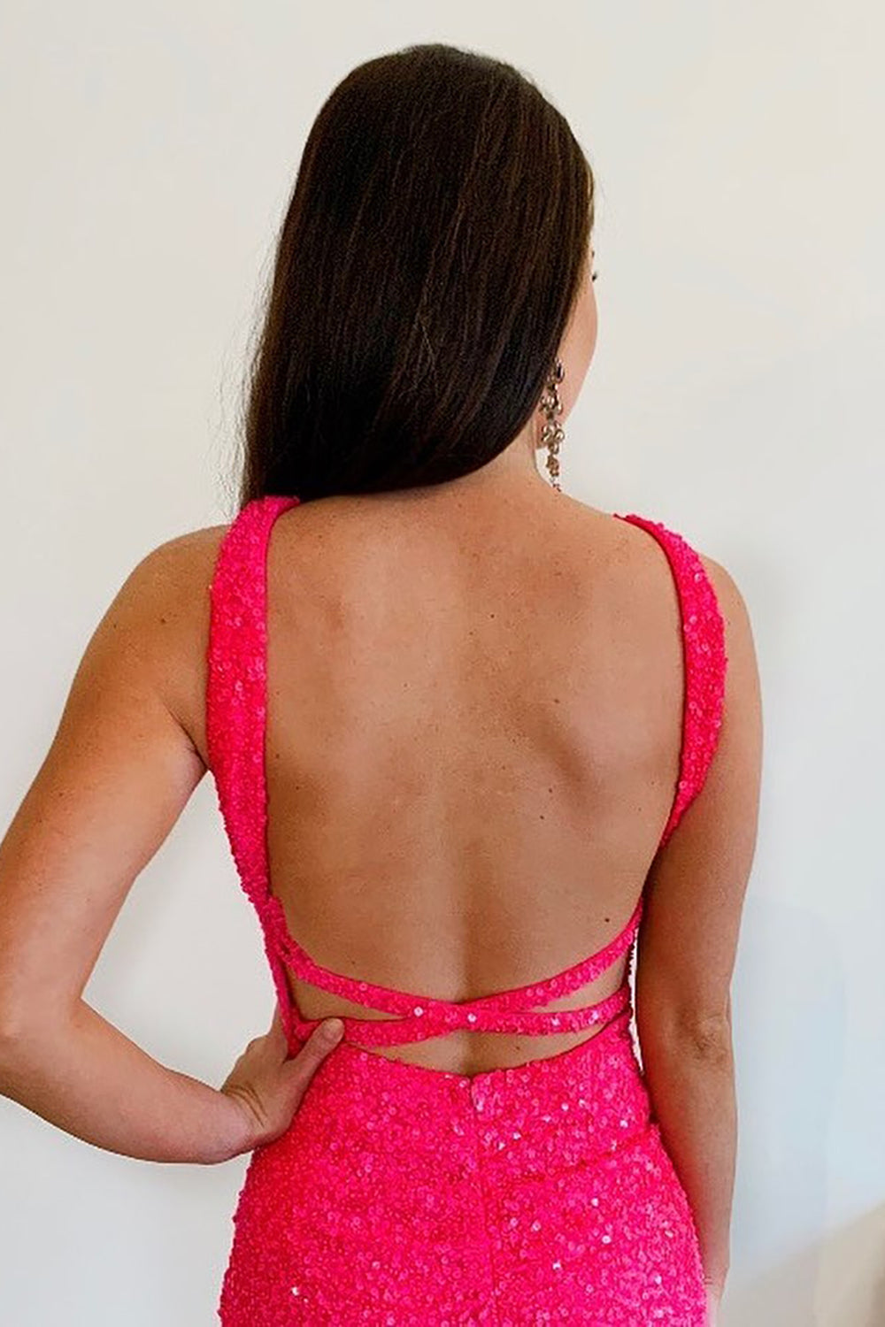 Sheath Halter Red Sequins Homecoming Dress with Backless