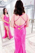 V-Neck Sequins Prom Dress with Slit