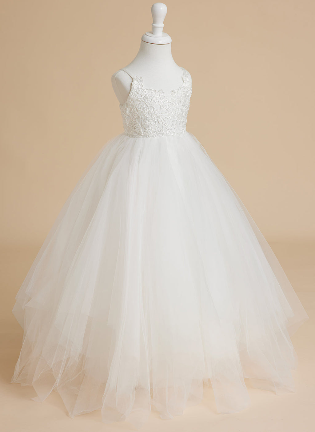 Vestido de baile/vestido largo de princesa de tul y encaje blanco (010145213) 