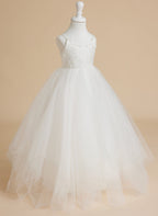 Vestido de baile/vestido largo de princesa de tul y encaje blanco (010145213) 