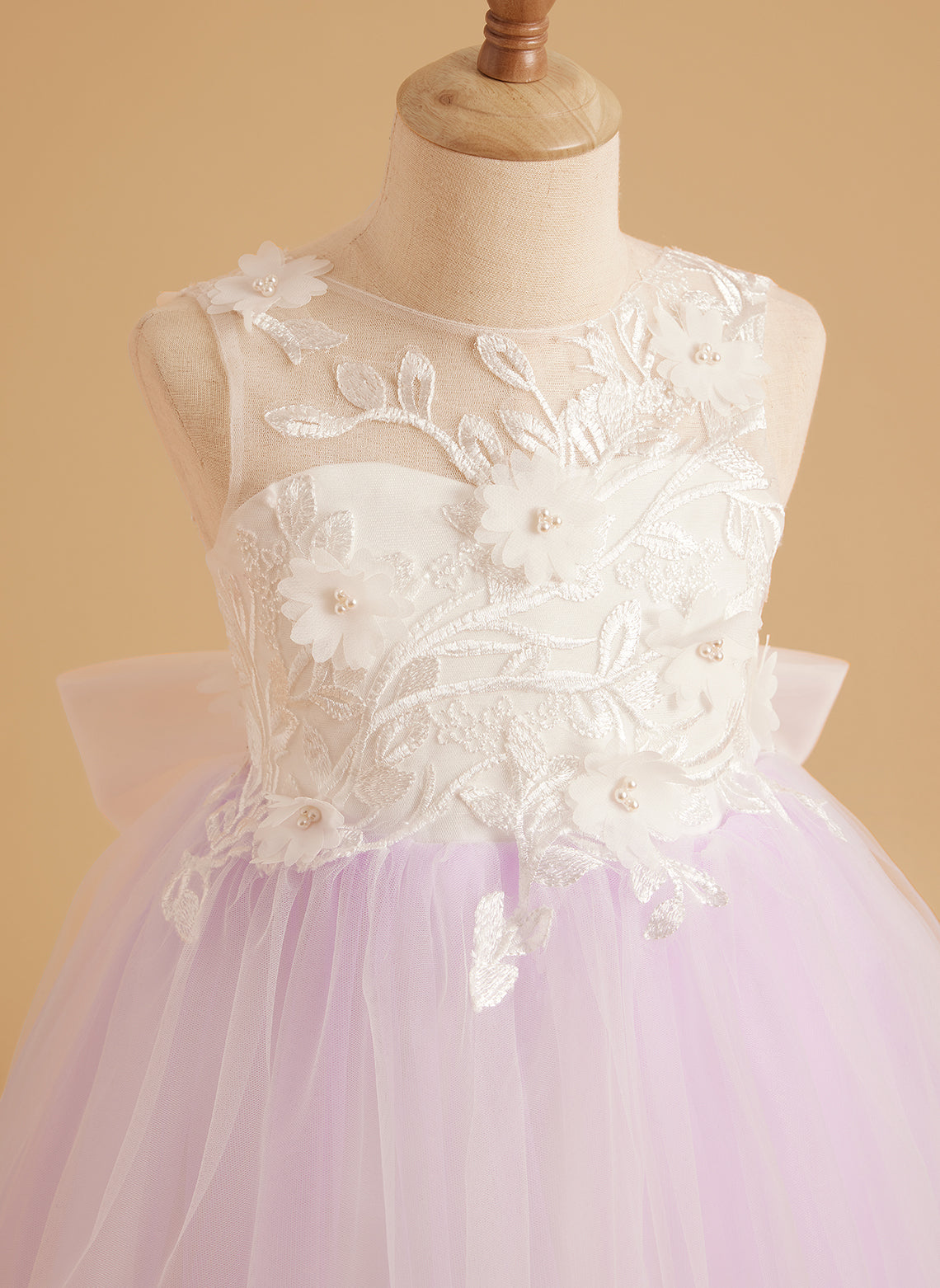 Vestido de niña de las flores sin mangas de encaje y tul con cuentas, estilo princesa de ensueño 