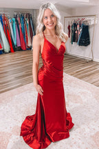 Satin Mermaid Prom Dress with Ruffles