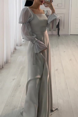 Vestidos de noche elegantes de color liso con cordones y escote cuadrado, típicos de las celebridades 