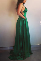 Satin A-line Backless Simple Prom Dress