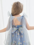 Vestido de niña pequeña de las flores, corte en A, sin mangas, de tul bordado floral. 