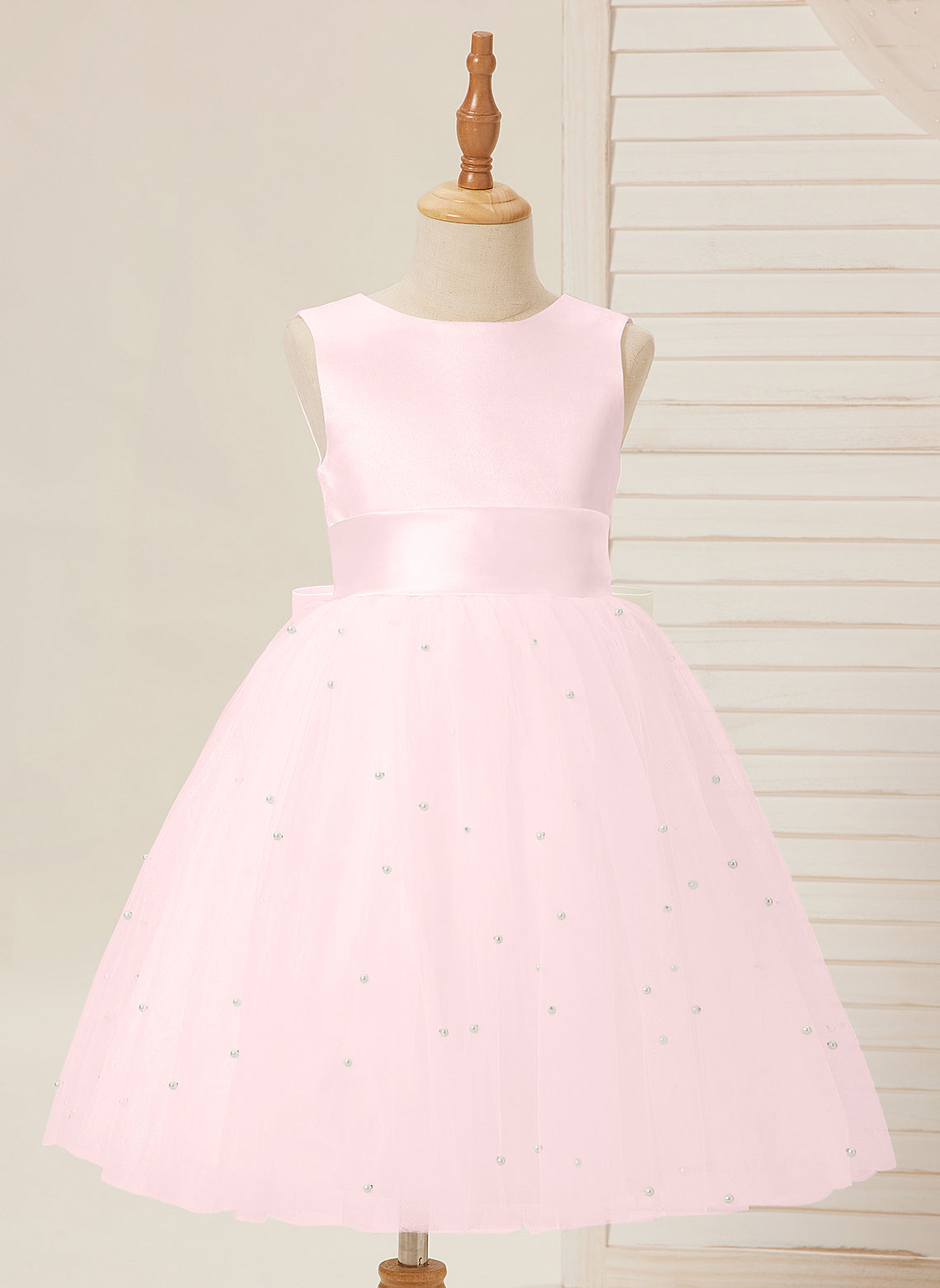 Vestido de princesa/vestido de princesa de satén y tul hasta la rodilla para niña de las flores 