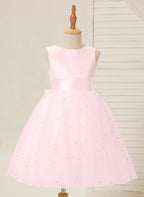 Vestido de princesa/vestido de princesa de satén y tul hasta la rodilla para niña de las flores 