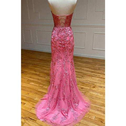 Robe de bal longue sexy à col en V et appliques en dentelle 