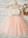 Vestido rosa de tul y encaje hasta la rodilla (2003227698) 