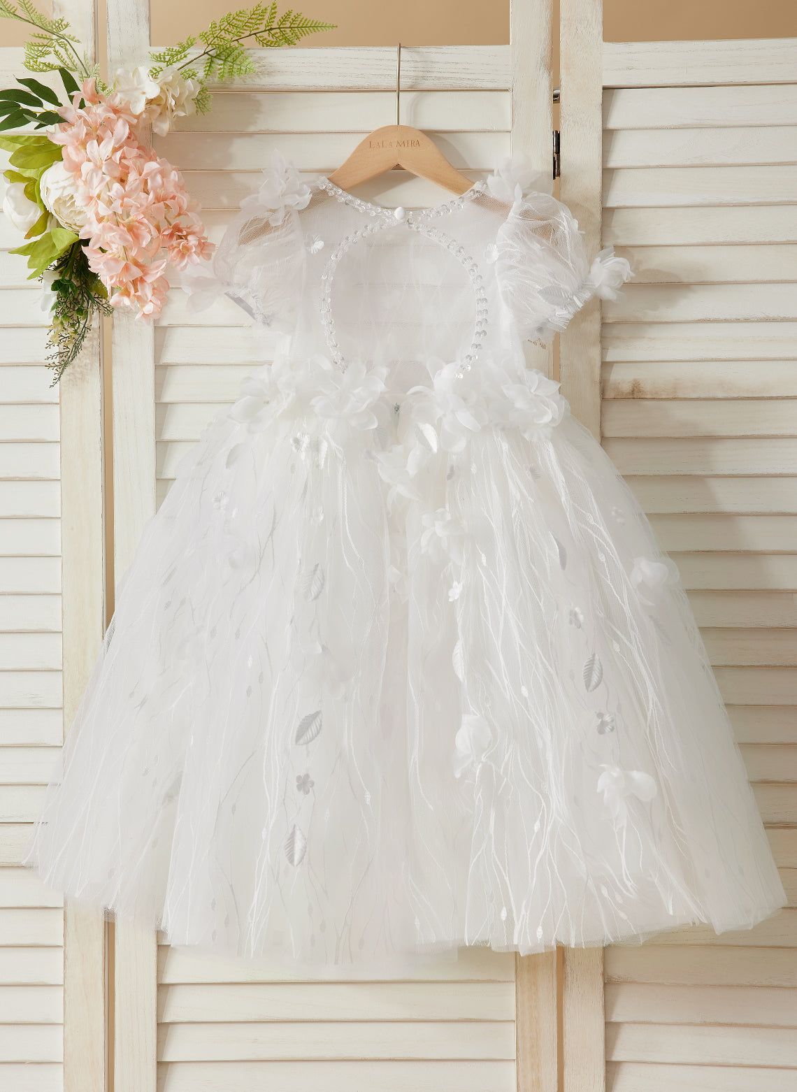 Vestido blanco de tul estilo princesa para bebé niña 