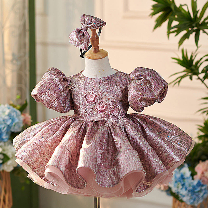 Vestido de fiesta de primer cumpleaños para niña, de jacquard hasta la rodilla 