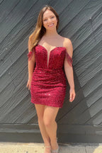 Robe de bal tendance moulante à épaules dénudées, corset noir/bordeaux