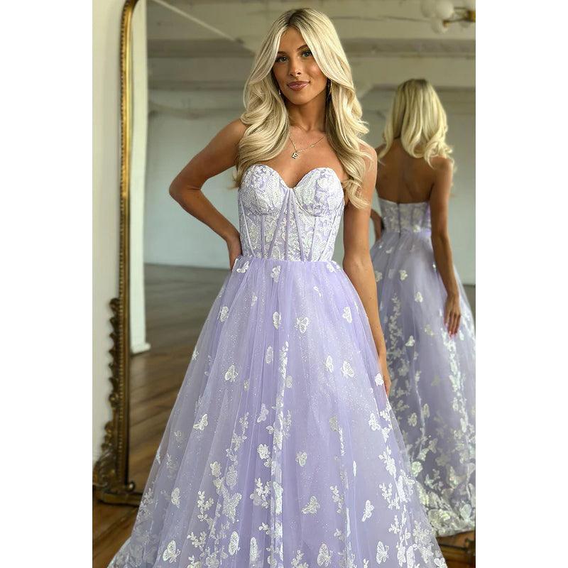 Vestido de noche largo de fiesta de tul con encaje, sin mangas y escote corazón, corte A