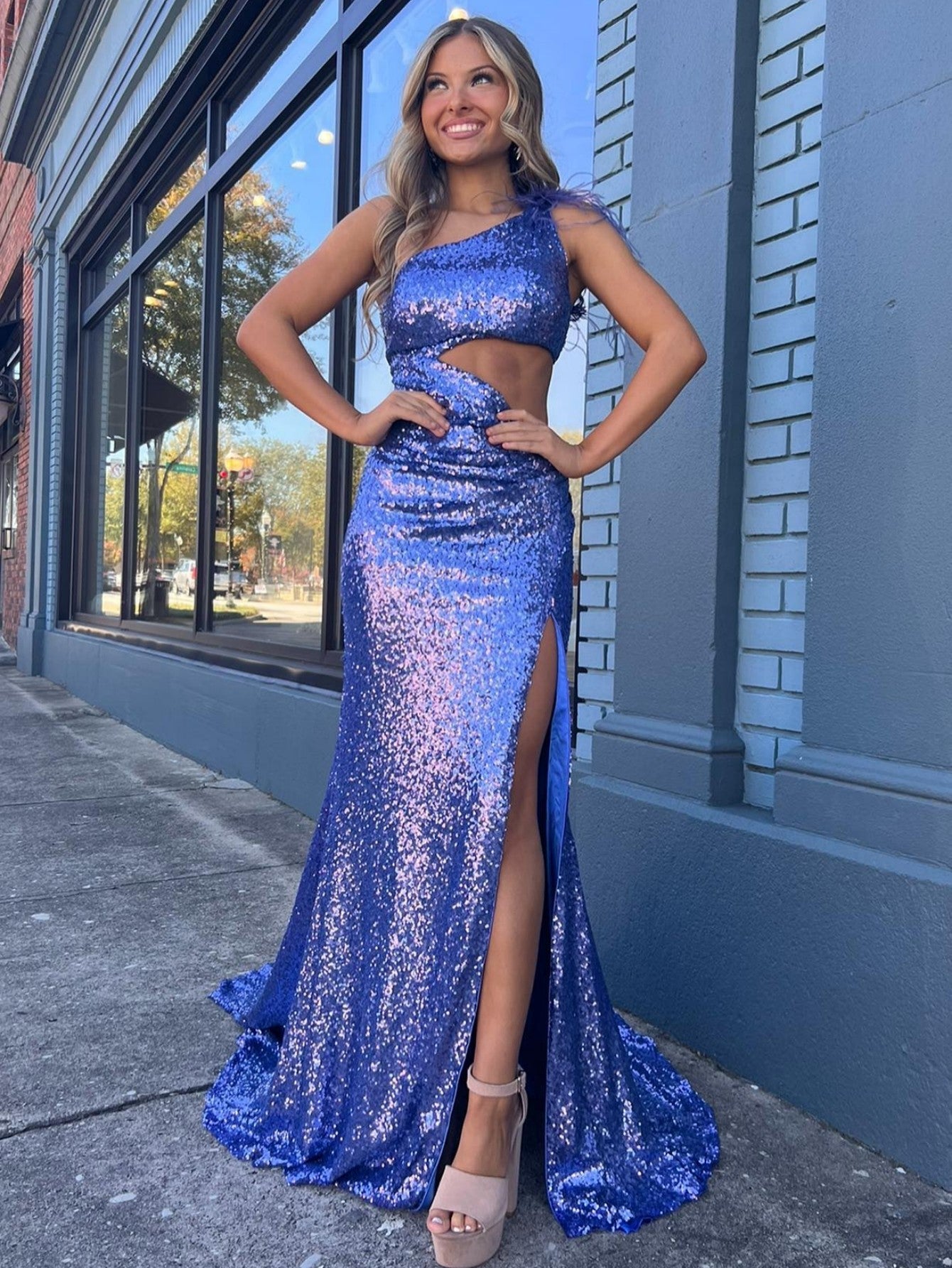 Vestido de sirena negro brillante único de un solo hombro para baile de graduación