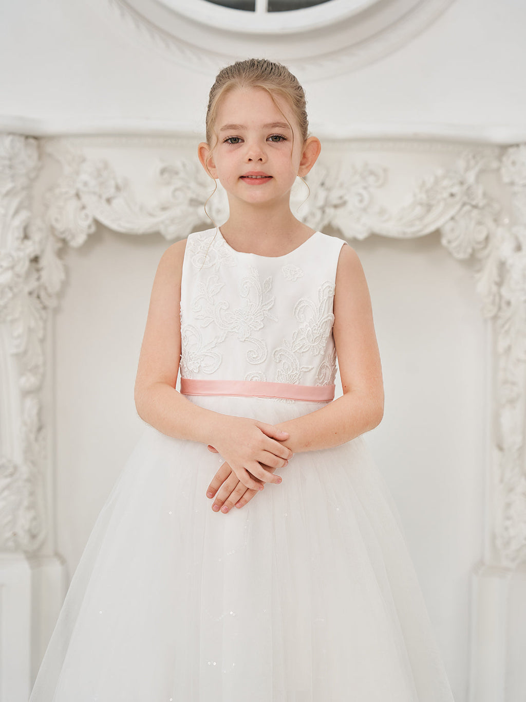 Vestido de princesa/de tul color marfil para niña de las flores 