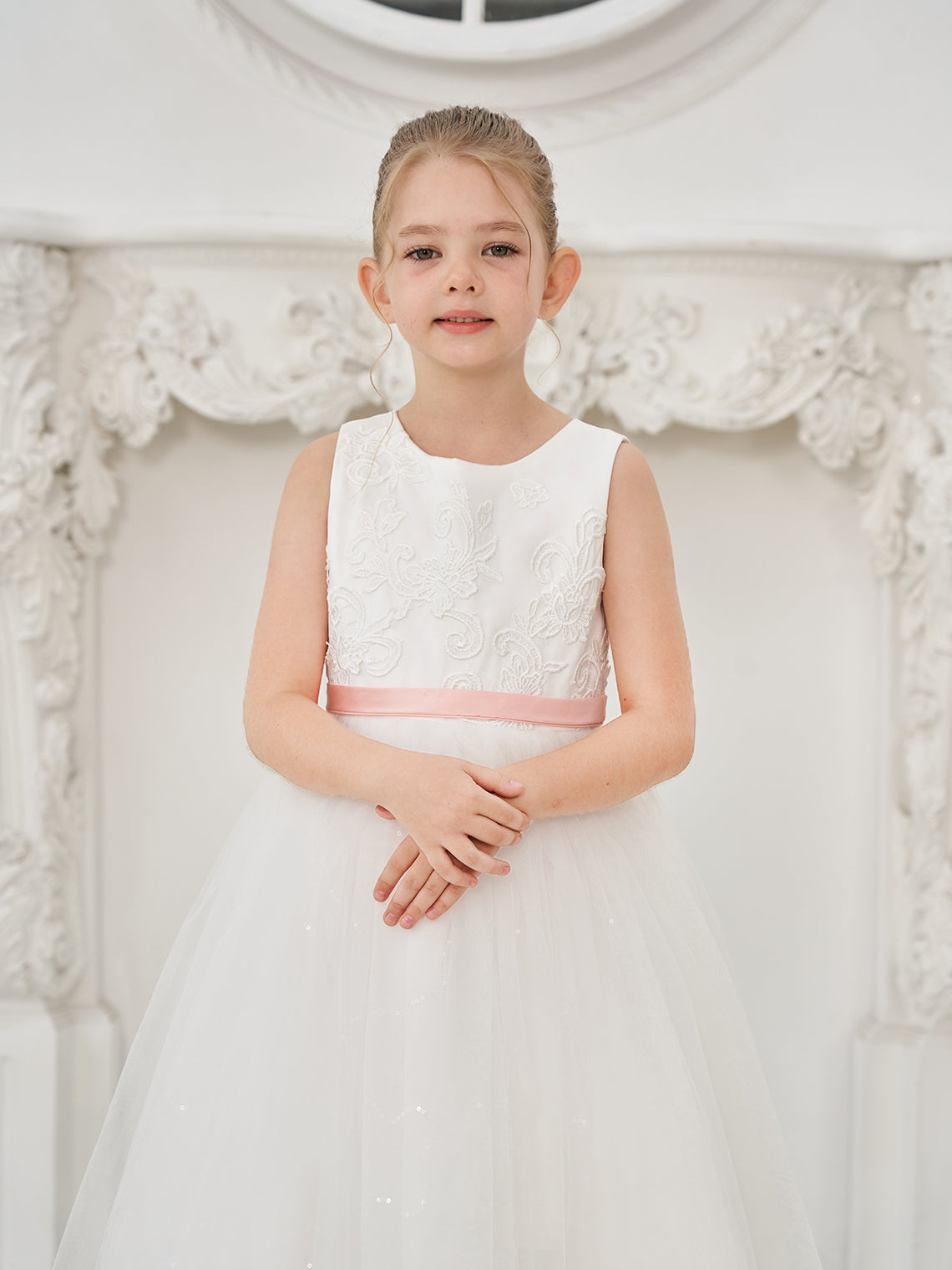 Vestido de princesa/de tul color marfil para niña de las flores 