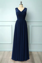 Robe de demoiselle d'honneur longue à col en V
