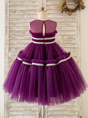 Vestido morado de tul hasta la rodilla (2003227603) 