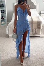 Robe longue en mousseline à volants superposés et fente irrégulière « Can't Escape Love » 