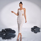 V-Neck Cutout Sequin Beaded Gown – Glamorous Evening Dress