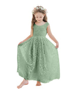 Vestido boho de niña de las flores color marfil, corte en A, de encaje y largo hasta el tobillo 