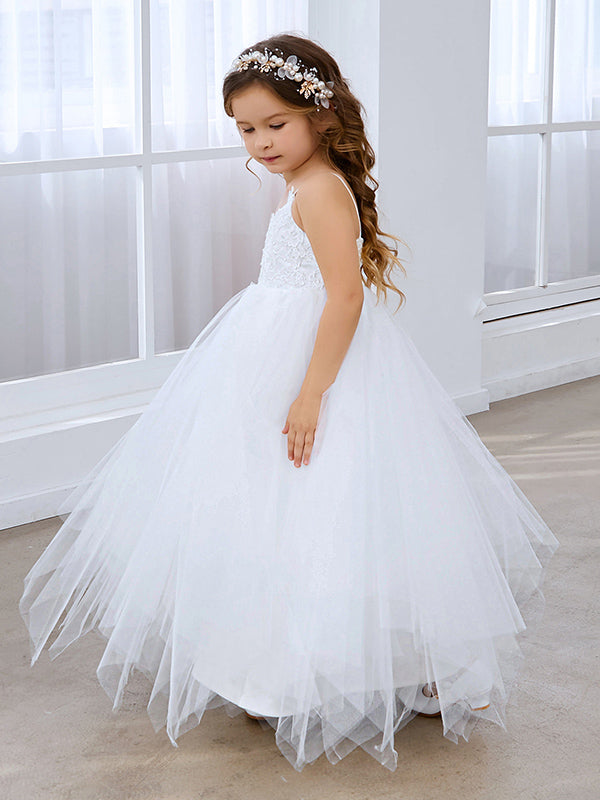Vestido de baile/vestido largo de princesa de tul y encaje blanco (010145213) 