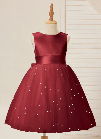 Vestido de princesa/vestido de princesa de satén y tul hasta la rodilla para niña de las flores 