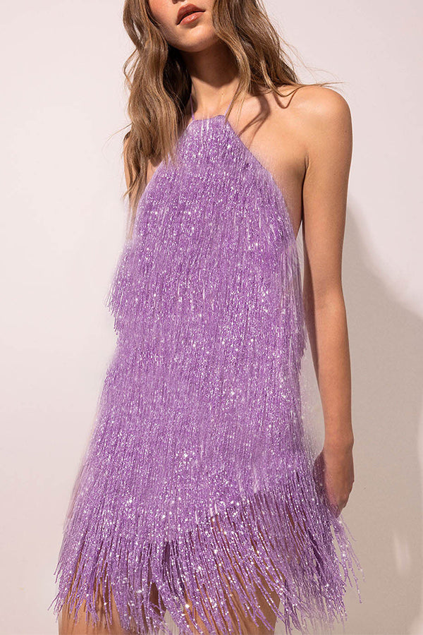 robe midi sans manches à bretelles et pompons 
