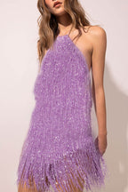 robe midi sans manches à bretelles et pompons 