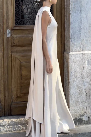 Vestido de noche elegante de cuello redondo con patchwork sólido de las celebridades 