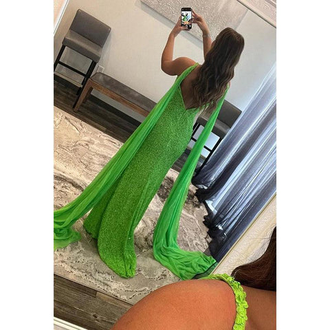 Vestido formal de noche con escote en V, lentejuelas, abertura, sin mangas y corte tubo/columna