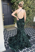 Coral Sequins Mermaid Long Prom Dress