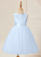 Vestido de princesa/vestido de princesa de satén y tul hasta la rodilla para niña de las flores 