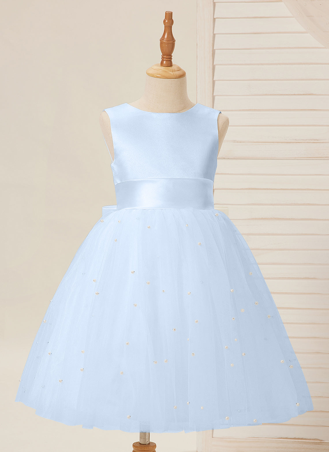 Vestido de princesa/vestido de princesa de satén y tul hasta la rodilla para niña de las flores 