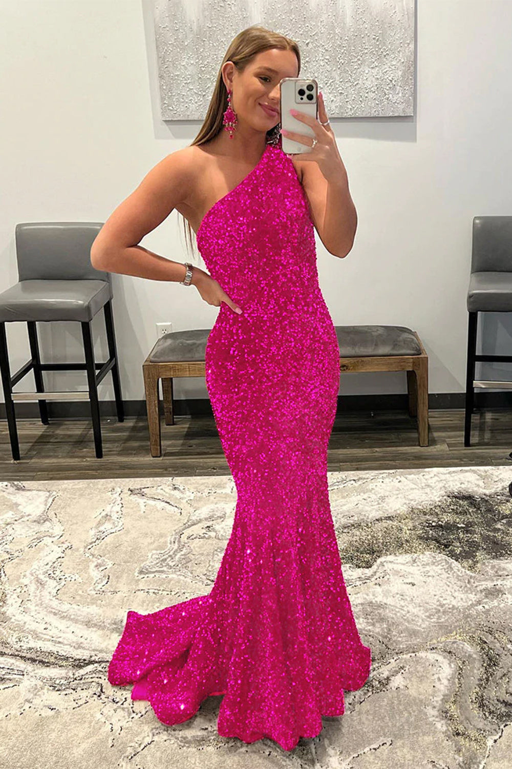 Robe de bal sirène asymétrique à sequins noirs à une épaule