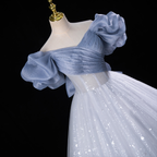 Robe de soirée féerique en tulle bleu à sequins Y7679