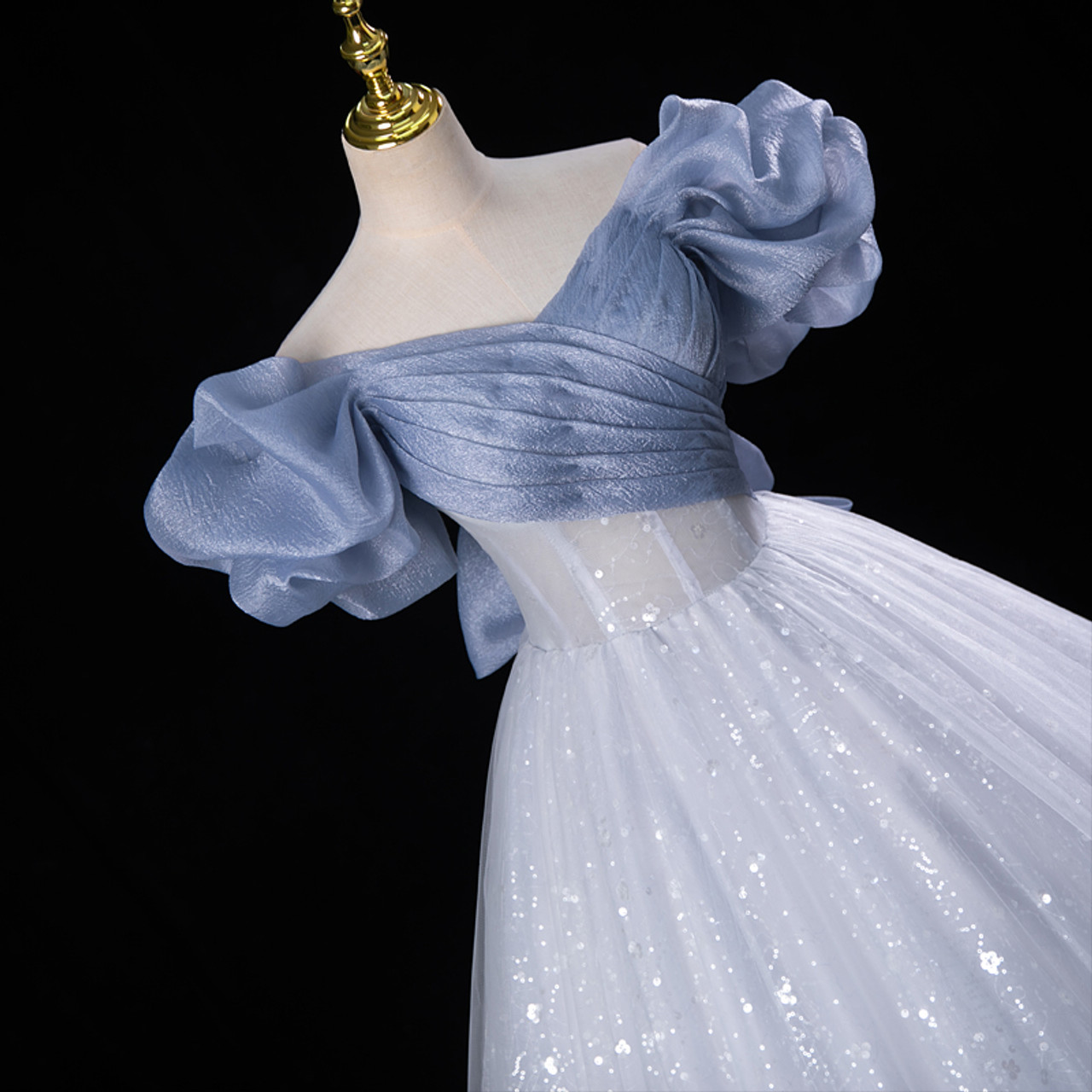 Vestido de noche de lentejuelas de tul azul dulce, vestido de baile de hadas Y7679