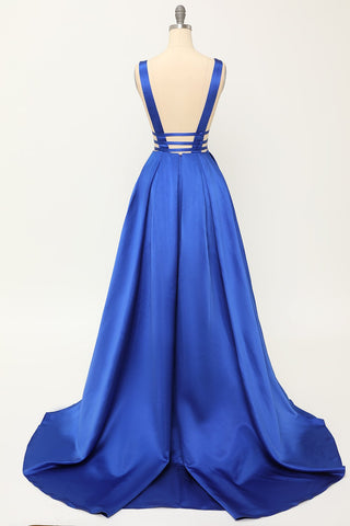 Robe de bal longue en satin rose poudré