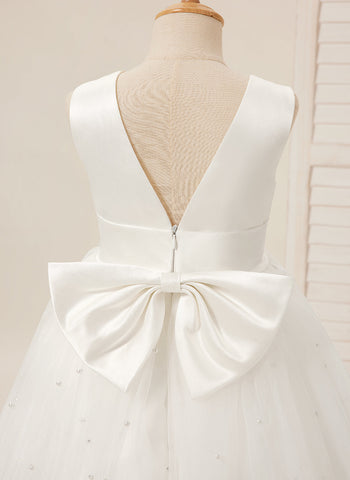 Ball-Gown/Princess Satin Tulle Knee-length Flower Girl Dress