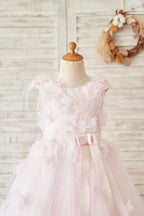 Vestido de princesa de tul y encaje para niña de las flores, estilo baile/vestido de princesa, hasta la rodilla 