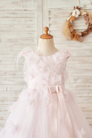 Vestido de princesa de tul y encaje para niña de las flores, estilo baile/vestido de princesa, hasta la rodilla 