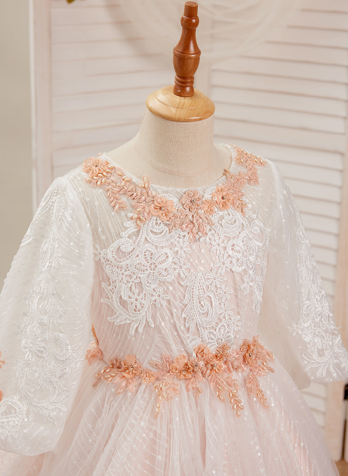Vestido de baile/princesa de encaje y tul rosa hasta el suelo (2003227890) 