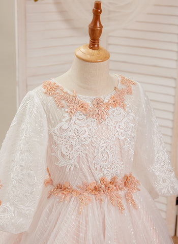 Vestido de baile/princesa de encaje y tul rosa hasta el suelo (2003227890) 