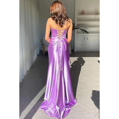 Elegant & Luxurious Deep V-Neck Sleeveless Side Slit Sheath Criss-Cross Straps Prom Dress