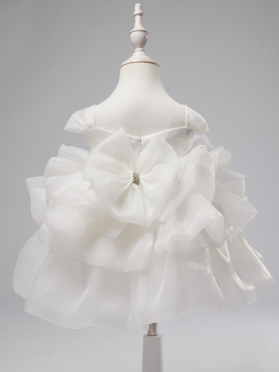 Vestido de organza con flores 3D hasta la rodilla para fiesta de primer cumpleaños de niña 