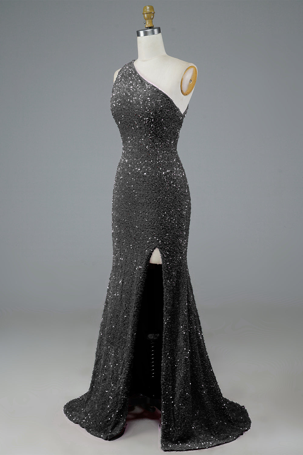 Robe de bal longue à paillettes et sequins avec fente