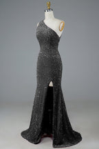 Robe de bal longue à paillettes et sequins avec fente